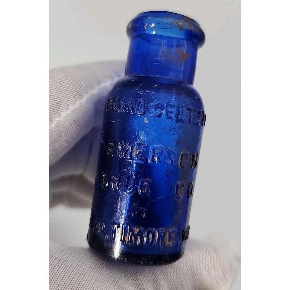 Antique Cobalt Blue BROMO-SELTZER Emerson Drug Co. Miniature Bottle